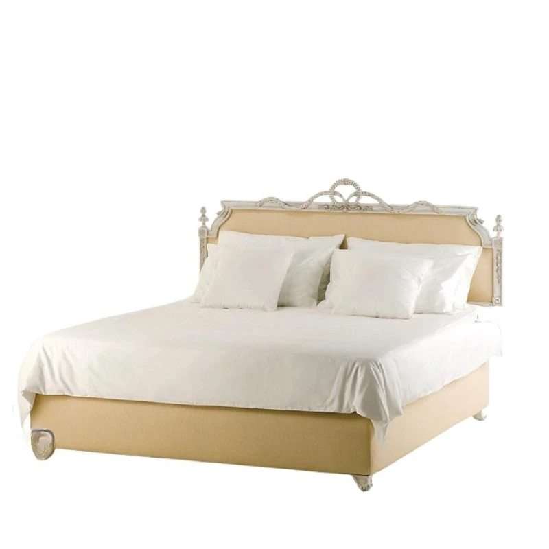 

Simple light luxury double bed European solid wood carving flower soft bag small apartment storage bed