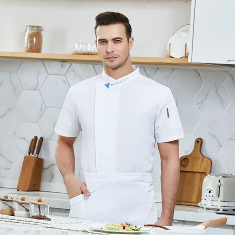 Uniforme de Hotel de manga corta, ropa de Chef, bata de panadería, camisa de camarero, restaurante, chaquetas de cocina, uniforme de cocinero de verano, blanco