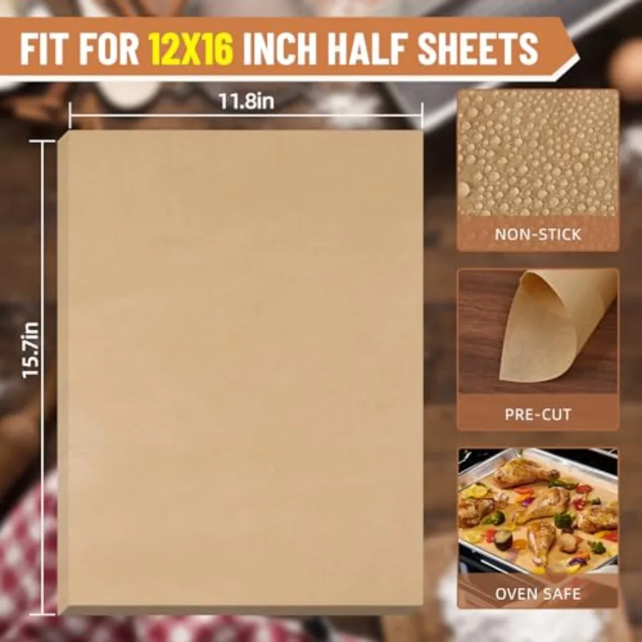 90 قطعة من أوراق الخبز الورقية مقاس 12 × 16 Ihes ورق خبز غير لاصق مقطوع مسبقًا للخبز والشوي ومقلاة الهواء وتبخير الخبز C
