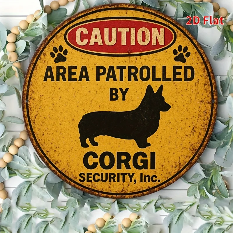 2D Flat, Vintage Corgi Security Sign - 
