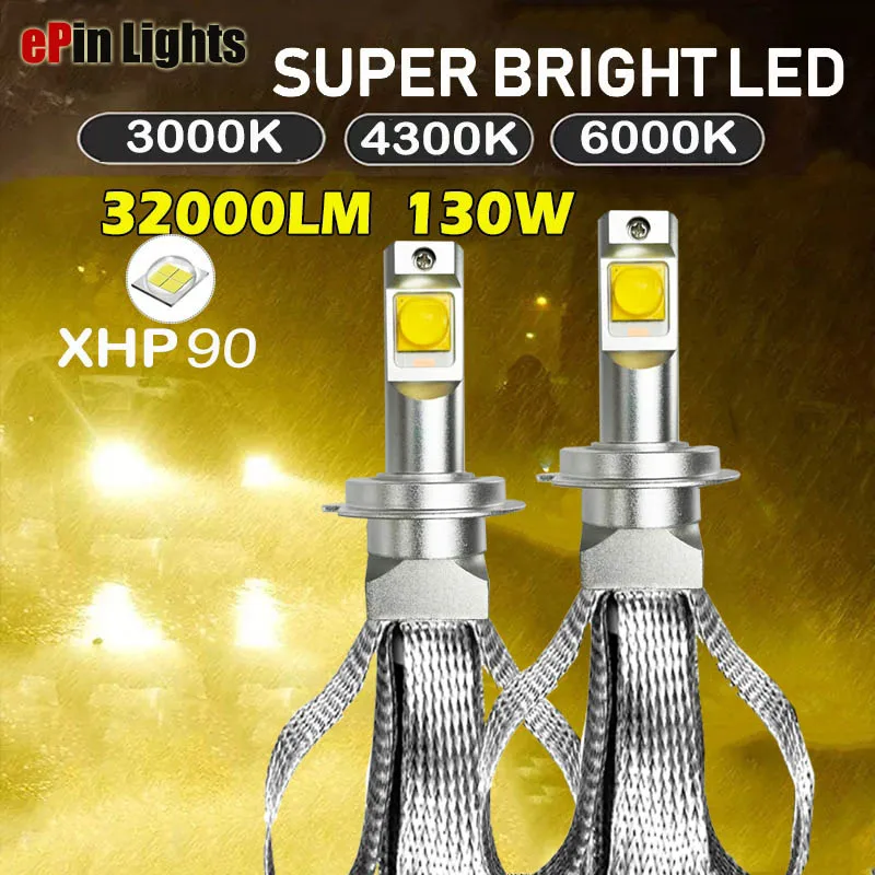 

2PCS H7 XHP90 Led Headlight Bulbs H4 H11 H8 HB3 HB4 HIR2 D2H 3000K 4300K LED Car Headlamp Light 6000K Auto Fog Lamp 130W 12V-24V