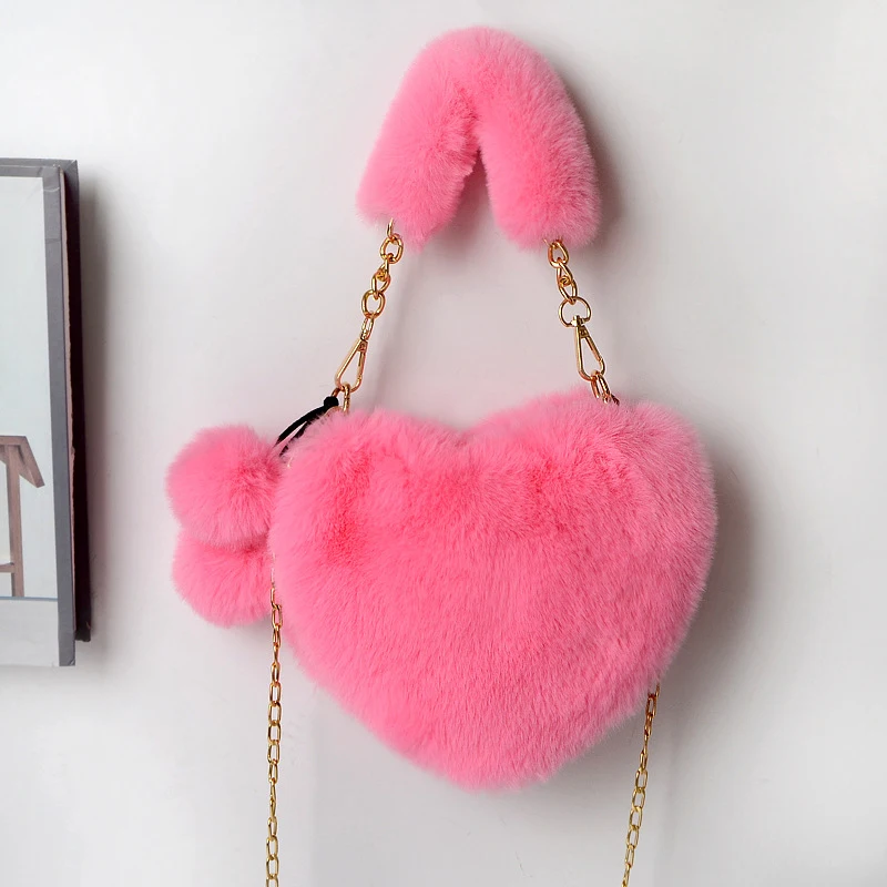 Trendy Damen Plüsch Liebe Herzförmige Neue Modische Einfarbig Weiche Bequeme Geldbörsen Beliebte Frauen Handtaschen – Detail 13