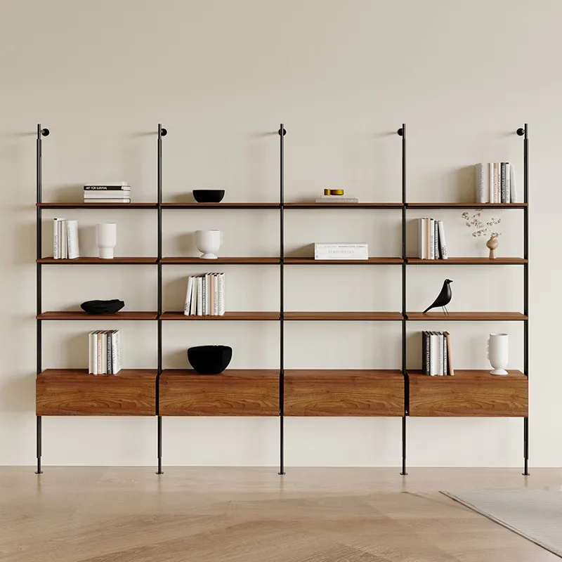 Storage rack simple multi-layer wrought iron wall storage rack solid wood