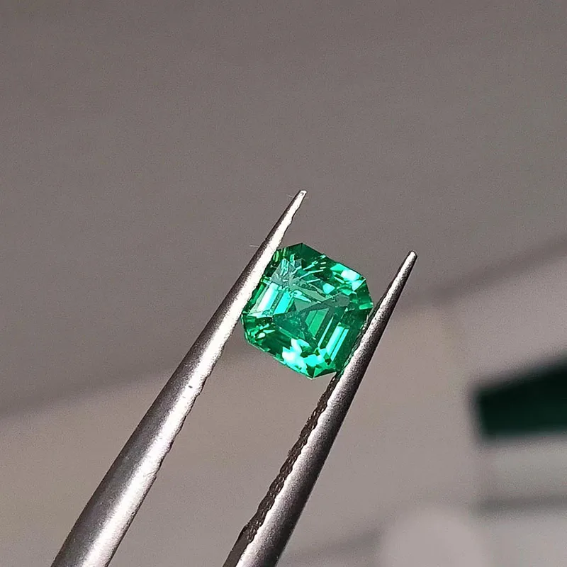 1PC Lab Grown Emerald Asscher Shape Colombian Vivid Green Emerald for DIY Jewelry Making