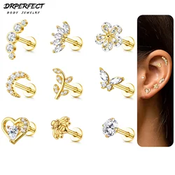 Drperfect 9pcs Cartilage Earrings Set Screw Back Tragus Helix Conch Internally Threaded Labret CZ Earrings Piercing for Women