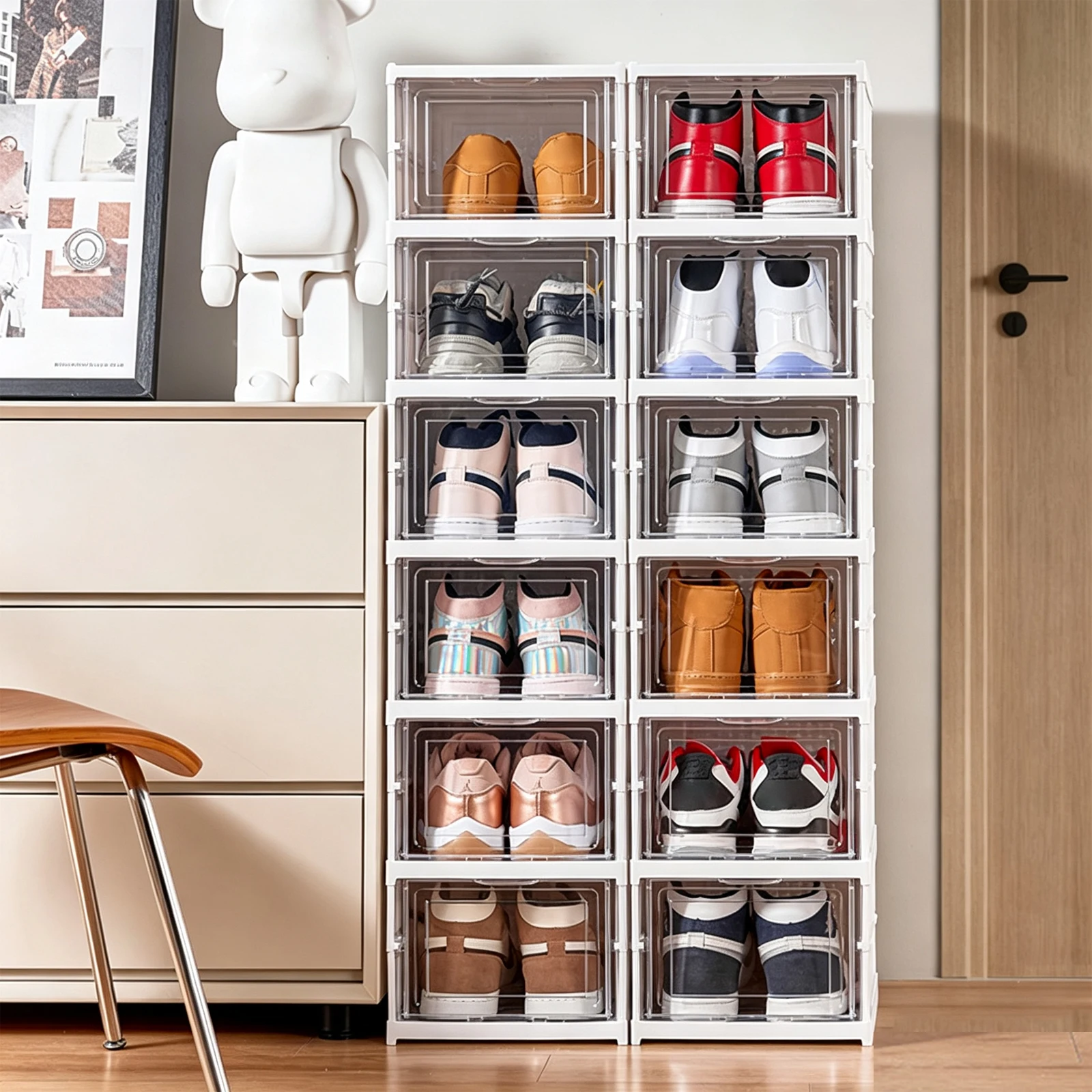 Scarpiera pieghevole a 6 livelli, scatola porta scarpe in plastica trasparente e rinforzata, contenitore antipolvere impilabile, scaffale organizer per scarpe da ginnastica, ideale per camera da