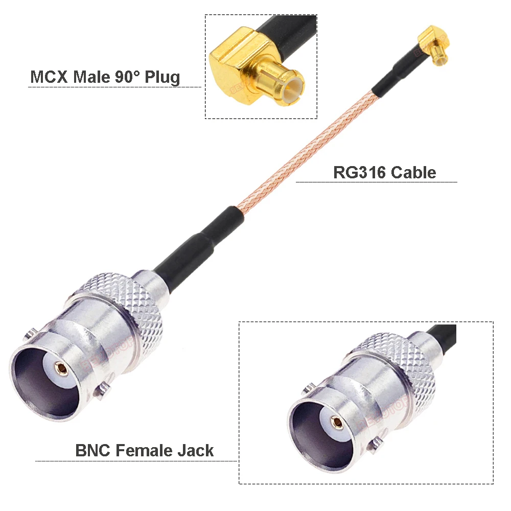 1PCS BNC Male/Female to MCX Male/Female Right Angle 90°/Straight 180° Plug RG316 Cable 50 Ohm RF Coaxial Extension Jumper