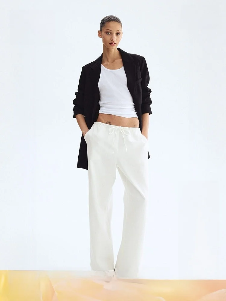 

Женские джинсы H&M прямого кроя, повседневные, на шнурке, с высокой талией, свободного кроя, весна-лето, новинка, хлопок-лиоцелл