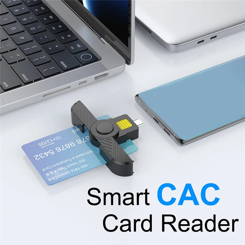 A98Z Faltbarer USB Typ C Common Access Smart Card SIM-Karte/IC Bank Chip Kartenleser Kompatibel mit Macos Smartphone