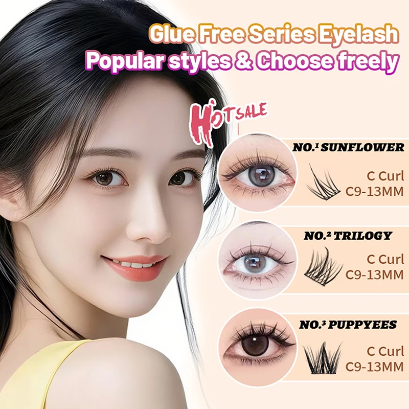 100-160クラスターまつげエクステ、接着剤不要、クラスターラッシュ、グルーフリー、10-13mm Dカール、再利用可能、セルフ接着式まつげ