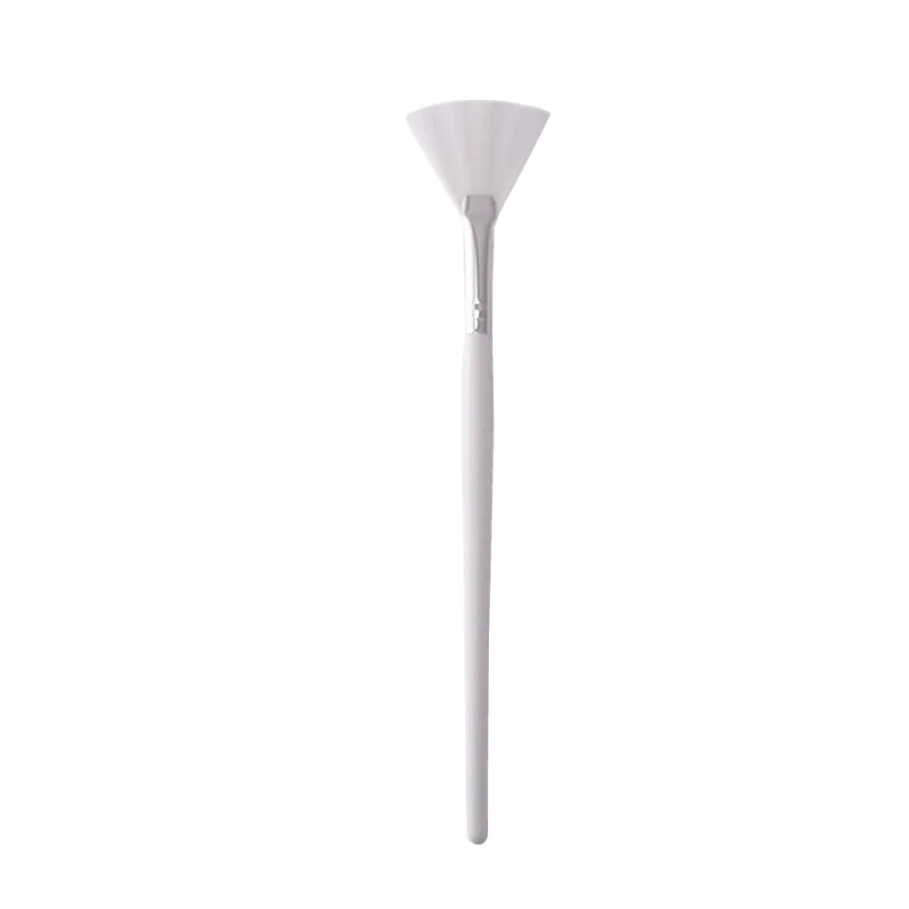 Cepillo de máscara con forma de abanico de mango largo de madera blanca, mascarilla Facial profesional para el cuidado de la piel, herramienta de bricolaje, ligero y suave