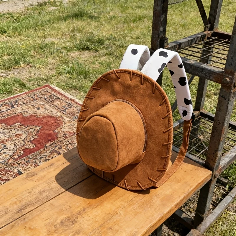 Patchwork Hat Backpack Creative Fun Travel Bag in The Shape of a Cowboy Hat Abstract Birthday Party Gift