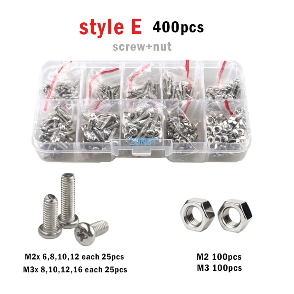 400/2100pcs M1.6 M2 M2.5 M3 M4 M5 Cross Phillips Pan Round Head Screw 304 Stainless Steel Electronic switch Bolt Set Kit Box