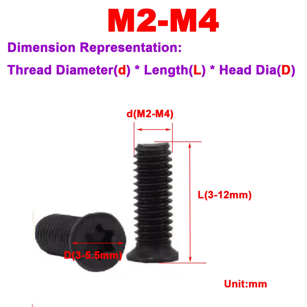 Carbon Steel Black Plum Blossom Groove Thin Countersunk Small Flat Head Non-Standard Machine Screw M2 M2.5 M3 M4
