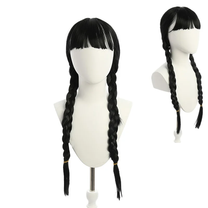 Wednesday Addam Cosplay Wig for Girls Accessories Wig Braid for Halloween Party Carnival Props Fancy Dress Up Accessory