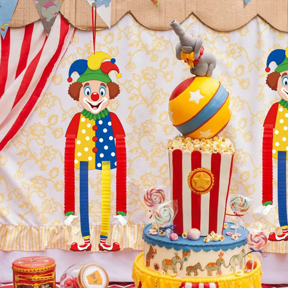 

2Pcs Paper Clown Carnival Hanging Decor Colorful Circus Theme Birthday Party Supplies Cute Long Clown Decor for Event