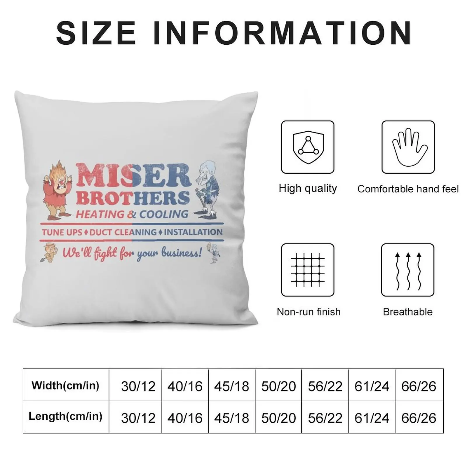 Miser Brothers Heating and Cooling Throw Pillow Sofa Cushions Cover Throw Pillow Covers Couch Pillows pillow