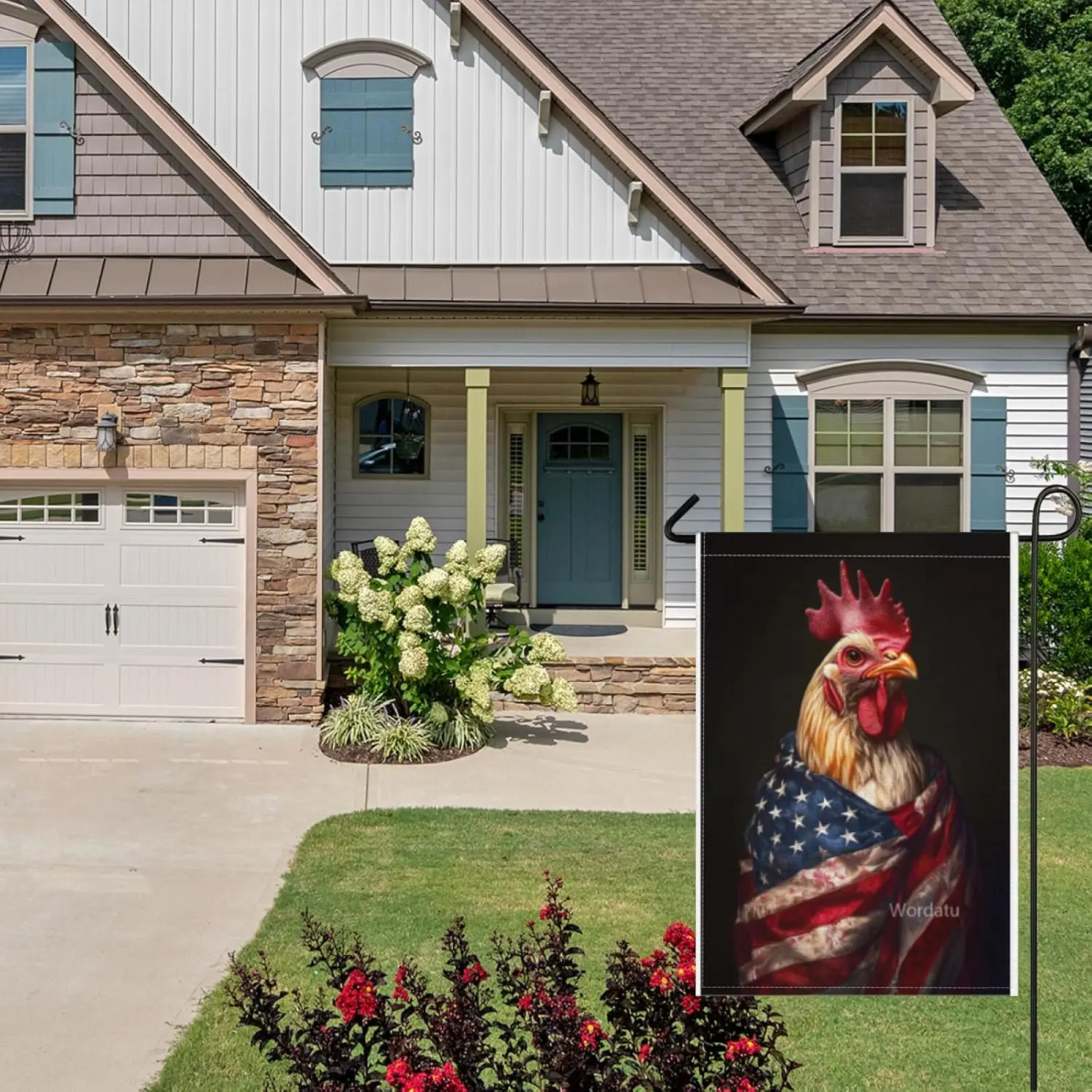 Welcome Patriotic Chicken Garden Flags 28x40 Inch Double Sided for Outside, 4th of July Standard Burlap Lawn Flags, Small Ho ZZM