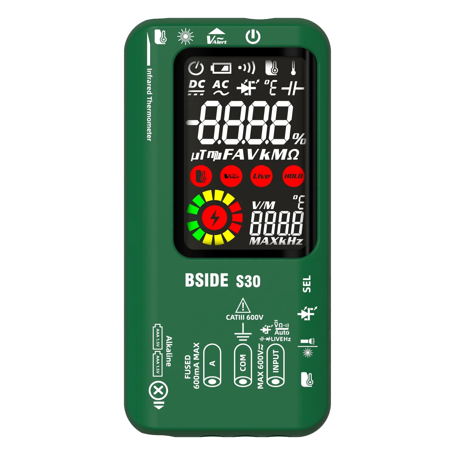 BSIDE S30 1Set Multimeter Infrared Temperature Measurement Tester Intelligent Green Screen Dual Mode Power Supply Large Screens