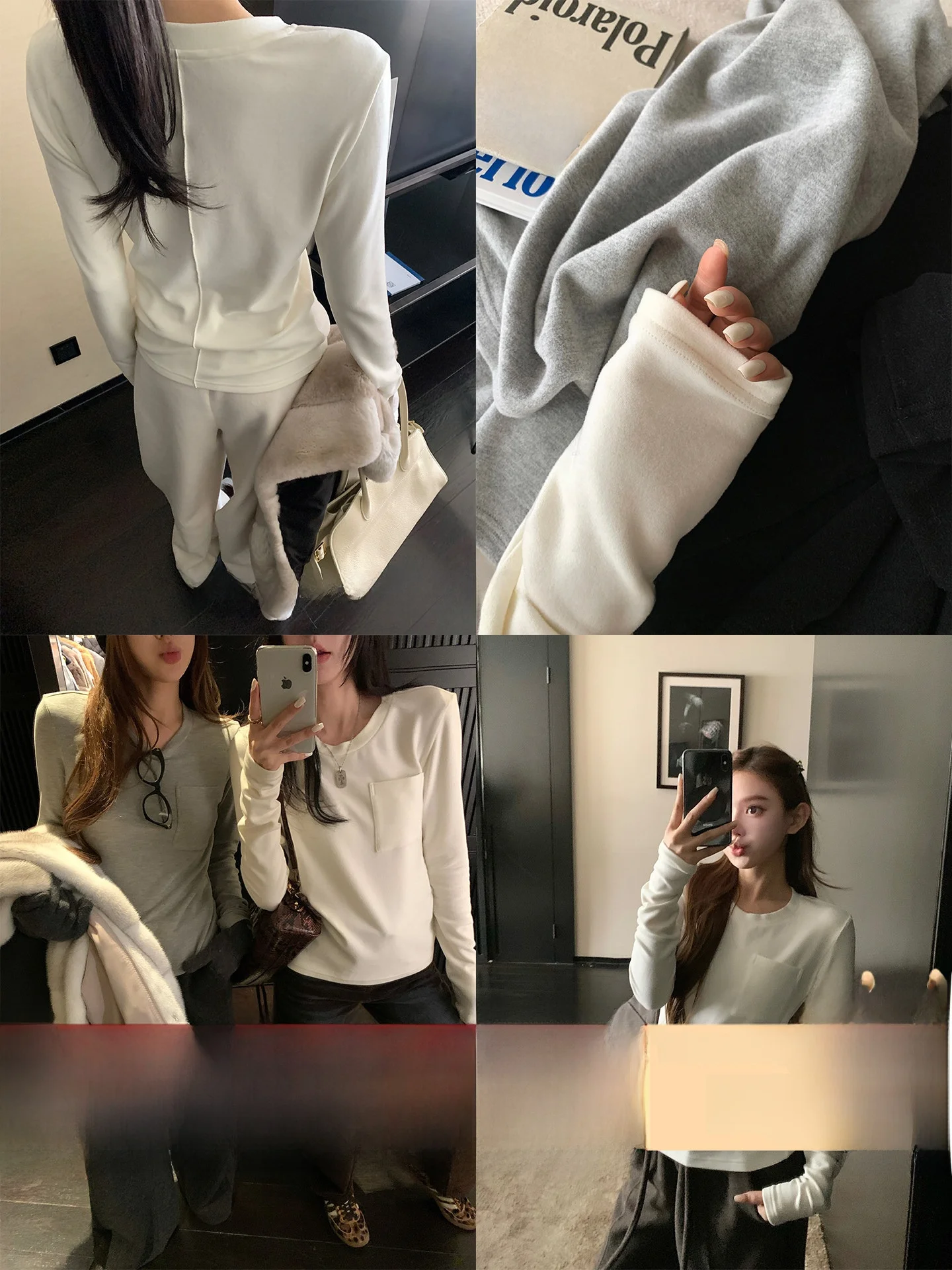 

Двусторонняя вязаная футболка из флиса, теплая, универсальная, в корейском стиле, с длинным рукавом, круглым вырезом, повседневная, удобная, женская.