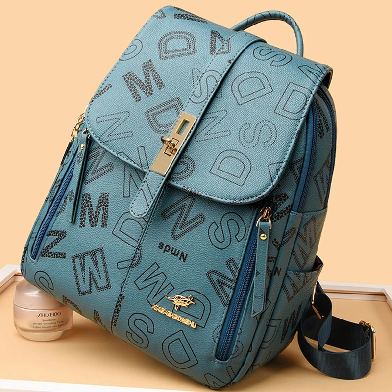 2024 Fashion Luxury Women\'s Designer Letter Printing Leather Backpacks Large Capacity Travel Shoulder Bags Totes School Bag