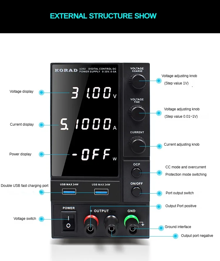 KORAO Desktop Power Supply High Precision Switching Dc Power Supply 110V 220V U202/U203 for Computer Cell Phone Repair