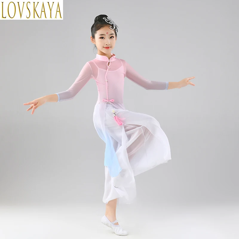 현대 코스튬 어린이 민족 우산 춤 선풍기, 무용 예술 시험, 중국 무용 치파오 공연 코스튬