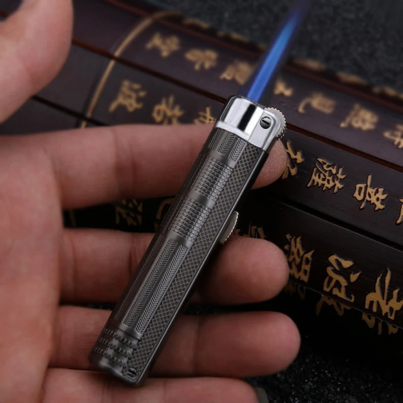 

Metal Windproof Straight Forward Portable Lockable Lighter Refillable Gas Grinding Wheel Lighter Smoking Accessories Men's Gift