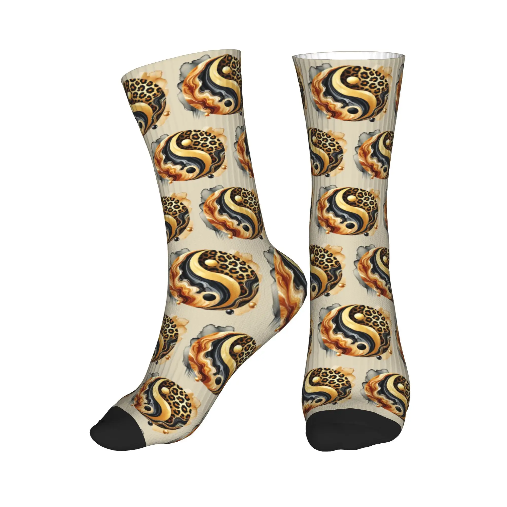 

All Seasons Leopard Yin Yang Luxury Gold Marble Balance Design Sport Middle Tube Socks Crew Socks Casual Stockings for Men Women