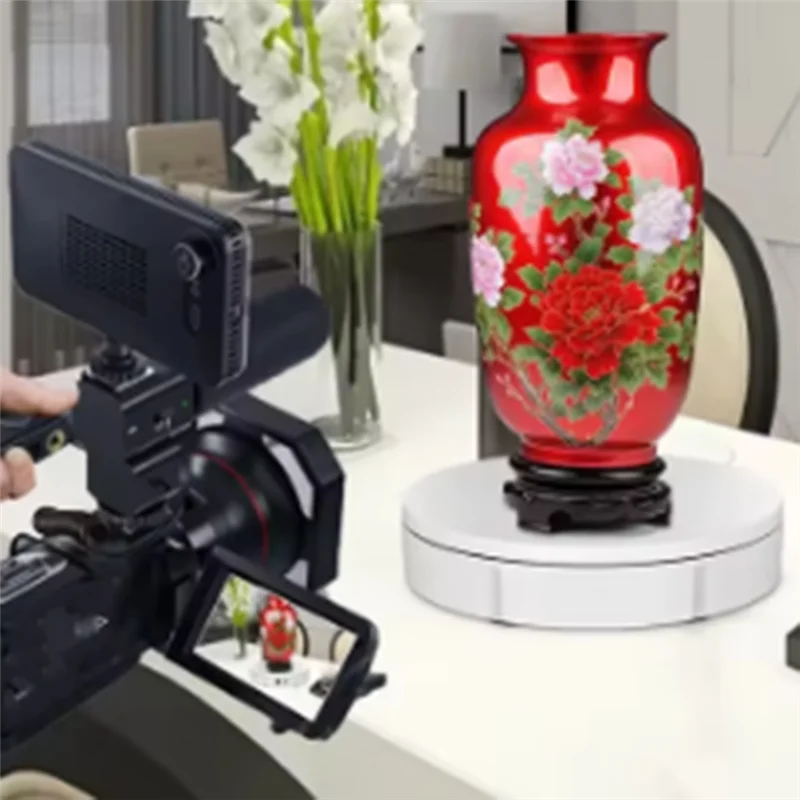 Rotating Display Stand Electric With Remote, 360° Adjustable Speed& Angle For Live Sales/Photography Turntable-TCES