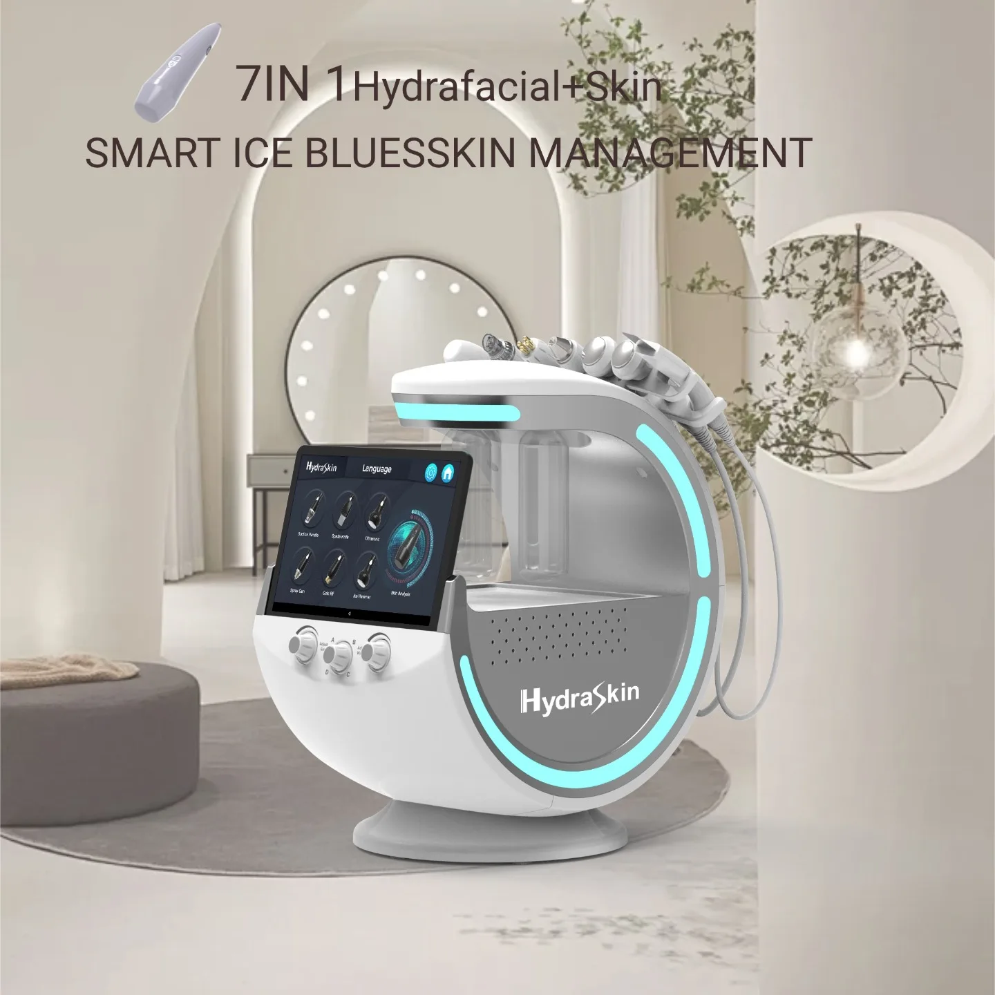 

7 in 1 Smart Ice Blue Hydra-Oxygen Small Bubble Skin Detector Ultrasonic Hydra Skin Care Cryotherapy Microdermabrasion Facial