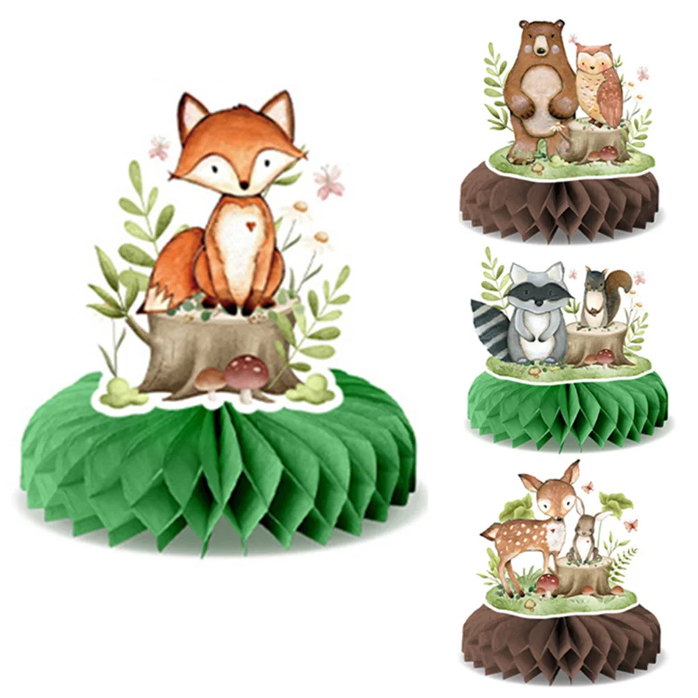 4-teiliges Waldtiere-Wabendekor-Set, Tischdekoration für Waldthemen-Partys, Fuchs-Geburtstags- und Strandparty-Zubehör – Detail 3