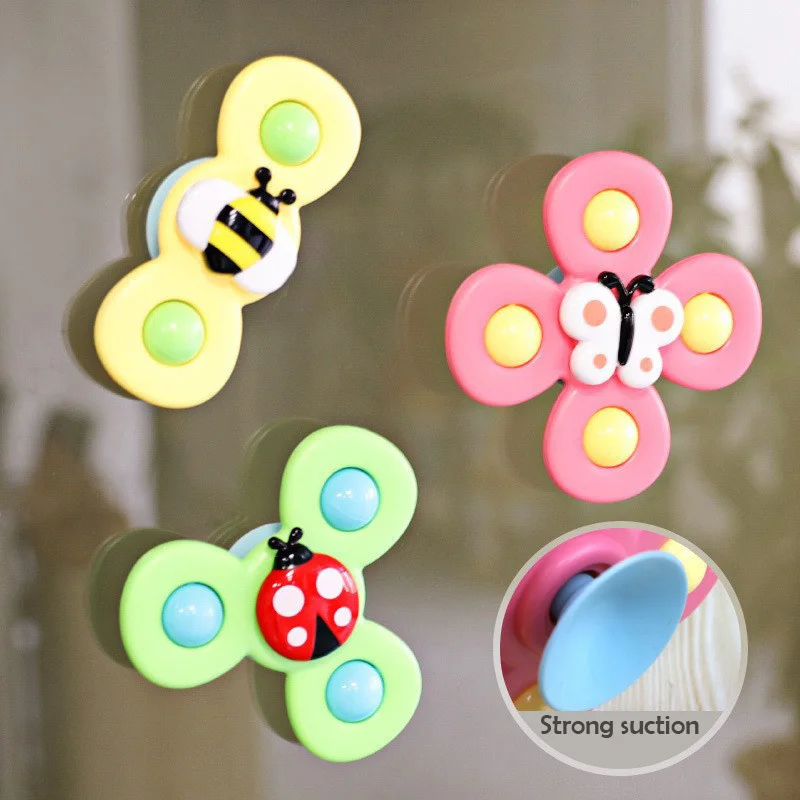 Fidget Spinner Toys for Baby Toddlers, Brinquedos Gyro de Aprendizagem Precoce, Bath Rattle Toys, Habilidades Motoras Finas, Ventosa, 3Pcs