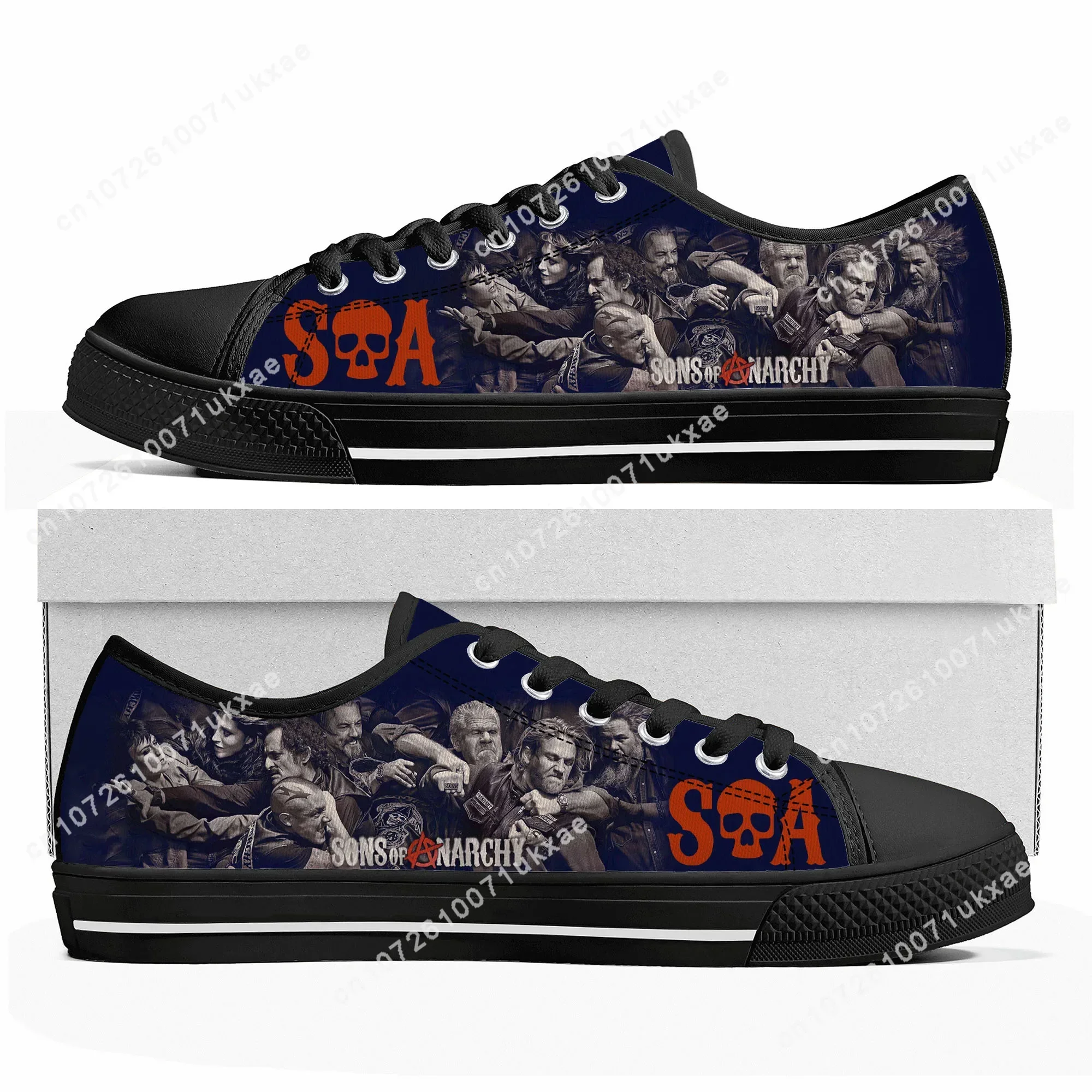 Homens e mulheres Sons of Anarchy SOA Low Top Sneakers, tênis de lona adolescente, sapatos casuais feitos sob encomenda, sapatos personalizados, alta qualidade