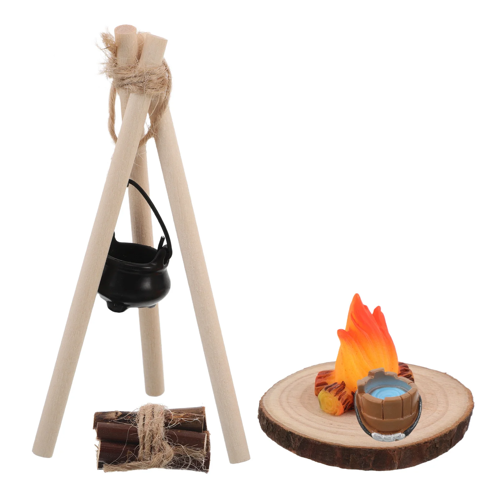 

1 Set Mini Campfire Bonfire Artificial Fire Flames Realistic Fake Hanging Pot for Miniature Dollhouse Tabletop Scene