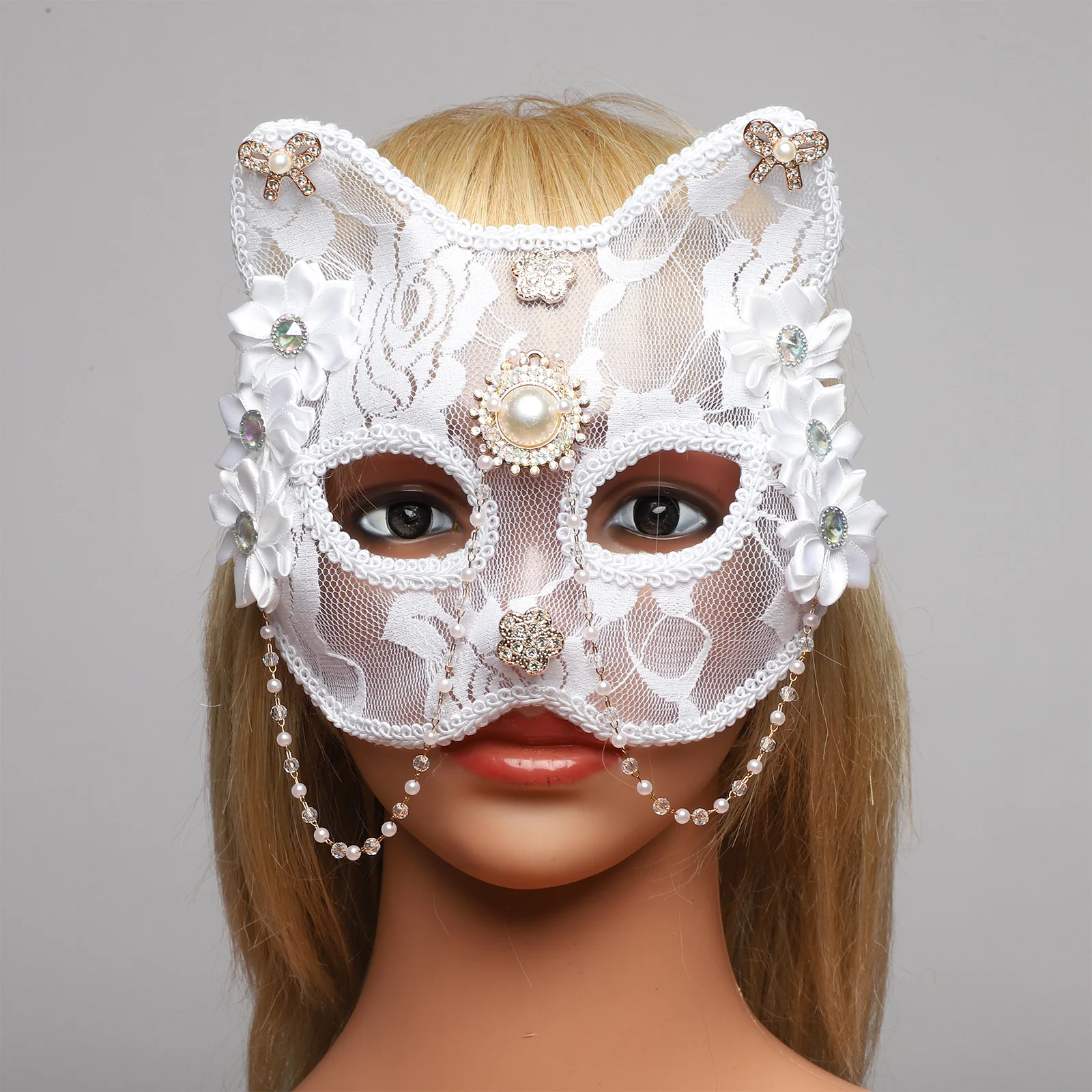 Halloween Masquerade Half-face Face Mask with Elastic Band Couple Venetian Mask Lace Animal Cat Mask Mardi Gras Party Props