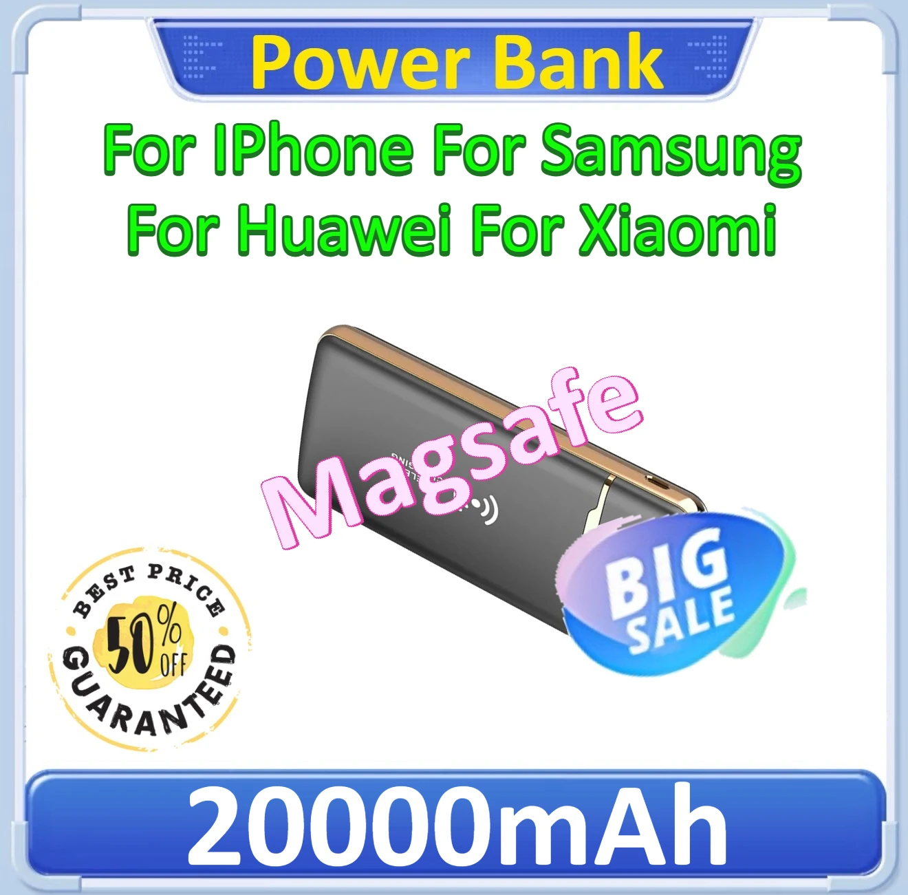 

20000mAh For IPhone For Samsung For Huawei For Xiaomi Built in Cable Portable Digital Display Magnetic Power Bank