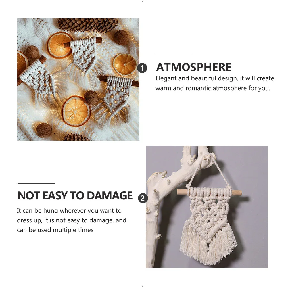 

1pc Hand-Knitted Small Tapestry Christmas Decor Home Hanging Decoration White Wooden Room Office Cotton String Woven Ornament