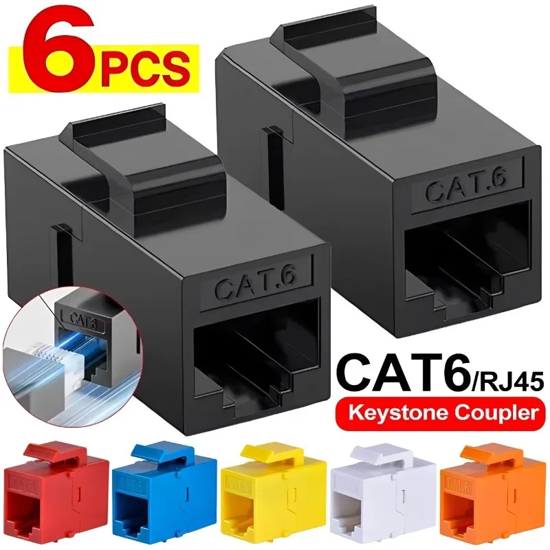 1-6Pcs RJ45 Connector Cat 6 Ethernet Network Cable Extender Keystone Adapter RJ45 Female To Female Insert CAT6 Keystone Coupler