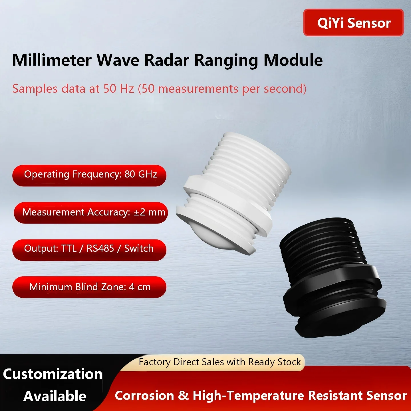 Compact 80GHz Millimeter Wave Radar Level Sensor | NPN RS485 On-off Switch for Liquid & Material Level, Distance Measurement