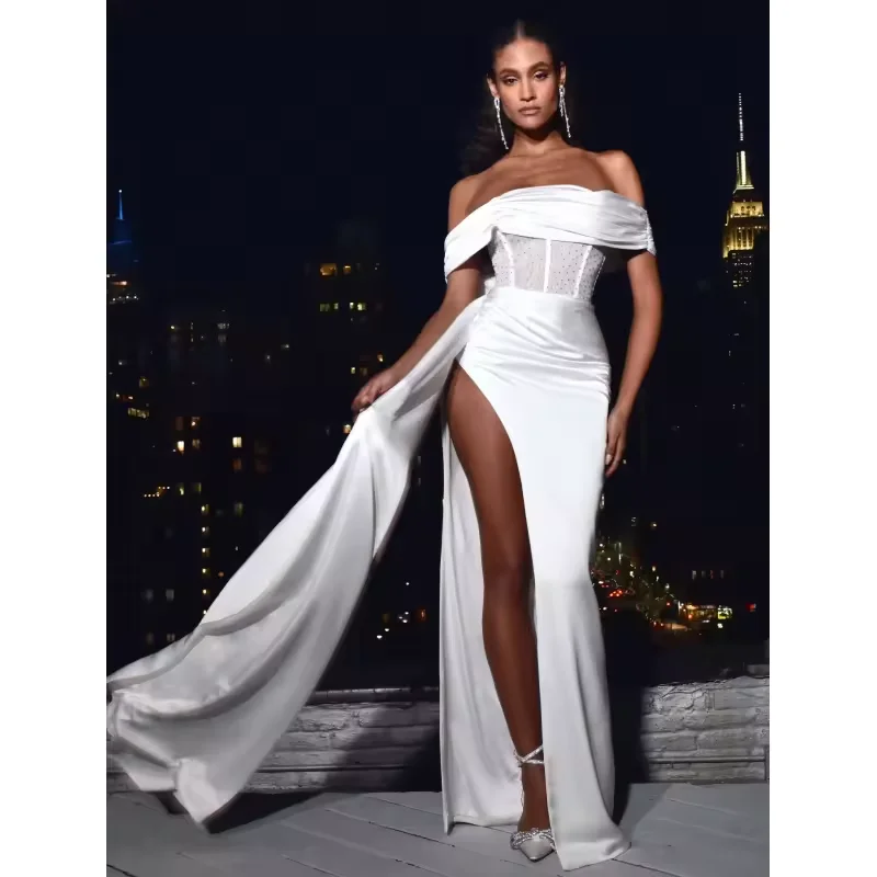 Robe de bal en Satin personnalisée, dos nu, manches courtes, Corset transparent, robe de soirée Cocktail, Sexy, fente latérale, robe de soirée formelle