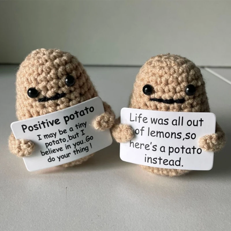 Funny Positive Potato Knitted Wool Crochet Potato Toy Doll With Positive Card Decorations