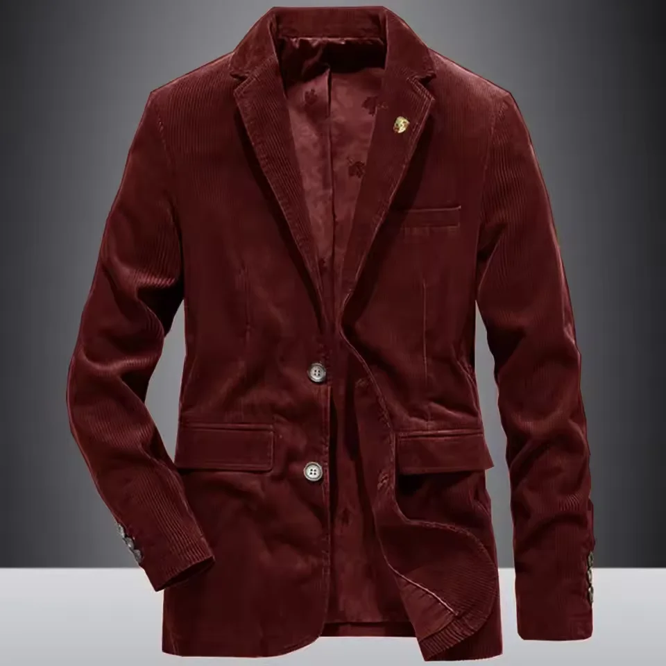 Mens Corduroy Blazer Single Breasted Mixed Blend Casual Jacket Fashion Comfort Business Suit Slim Fit Tapered Waist Elegant Mens image 4