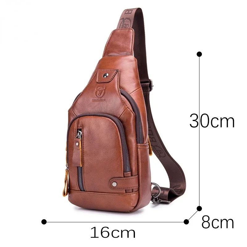 Men's Chest Bag Soft Genuine Cowhide Leather Casual Crossbody Bag with charging port