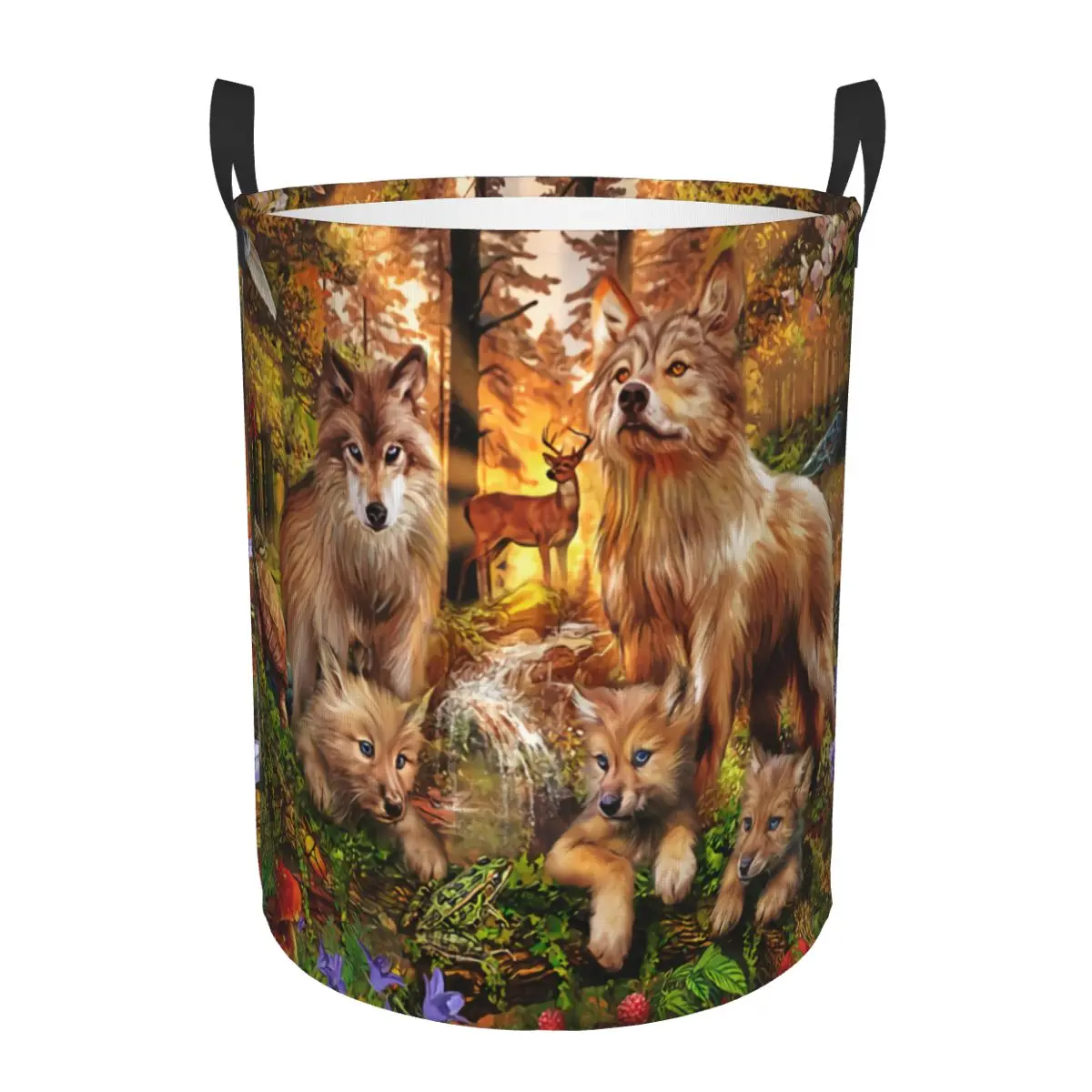 Custom Wolf Forest Family Laundry Basket Foldable Clothes Toy Hamper Storage Bin for Kids Nursery