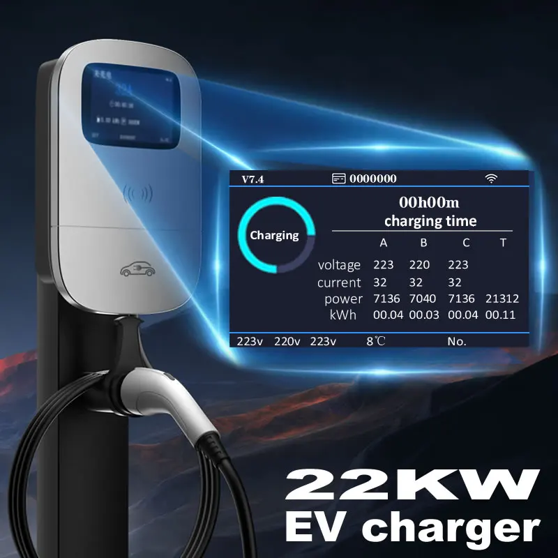 JIGU 32A 7KW Type 2 Electric Car Charger Vehicle Charging Cable 3 Phase 16A Type2 11kw 22KW Wallbox EV Charger Charging Station