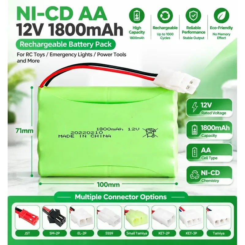 for Nickel-cadmium 12V 1800mAh Battery Pack AA5 Rechargeable Battery for Remote Control Car Toy 300 Times Charge Discharge