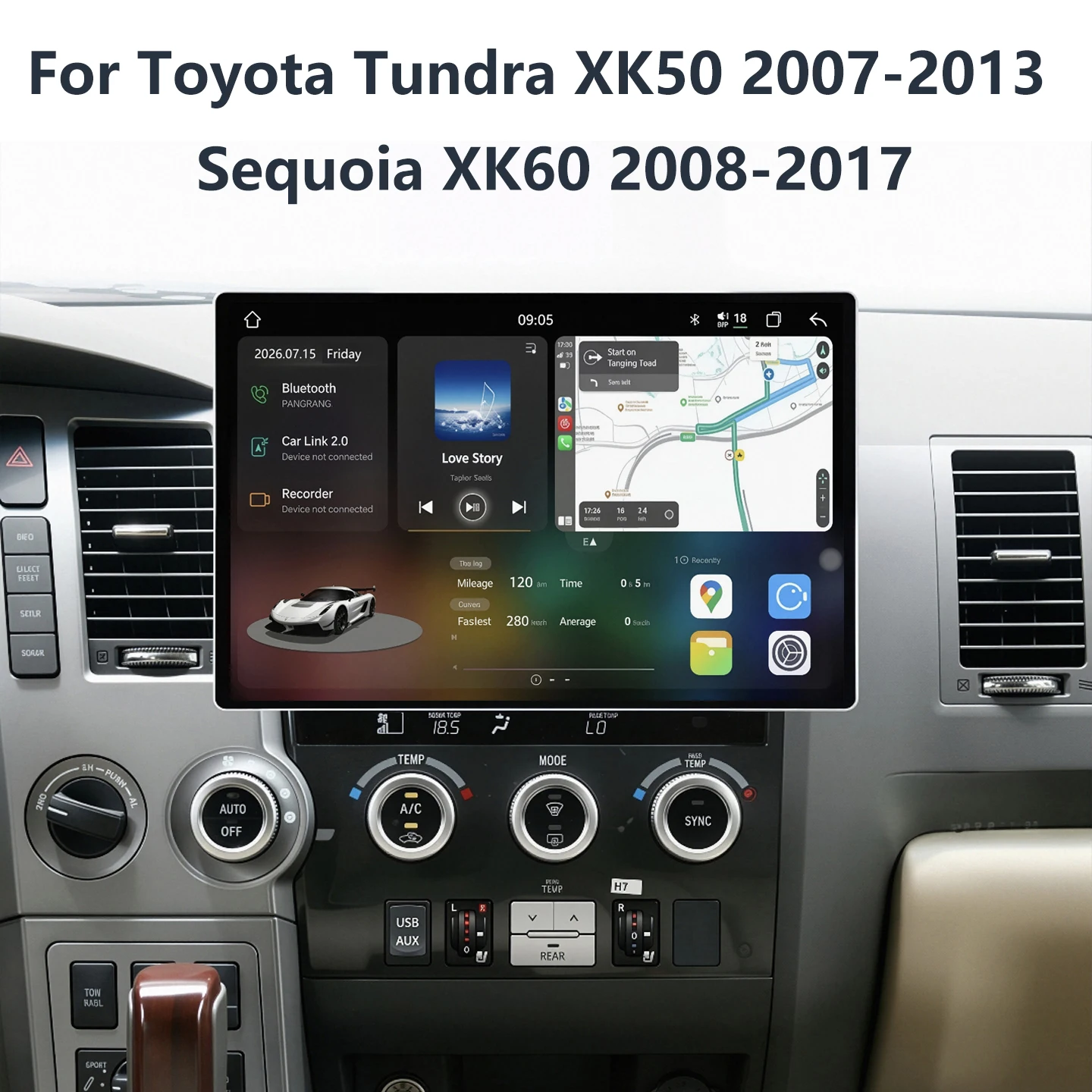 For Toyota Tundra XK50 2007 - 2013 Sequoia XK60 2008-2017 Android 16 Car Radio Multimedia Video Player GPS Navigation