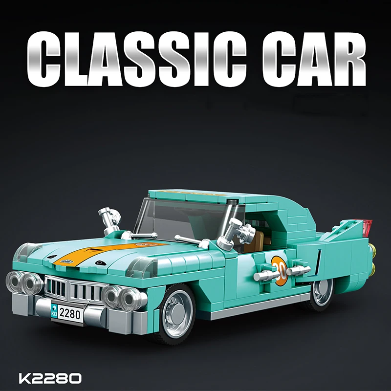 Kit de construction de modèle de voiture de luxe classique rétro, voiture de police, avec support, un cadeau jouet pour les amateurs de voitures