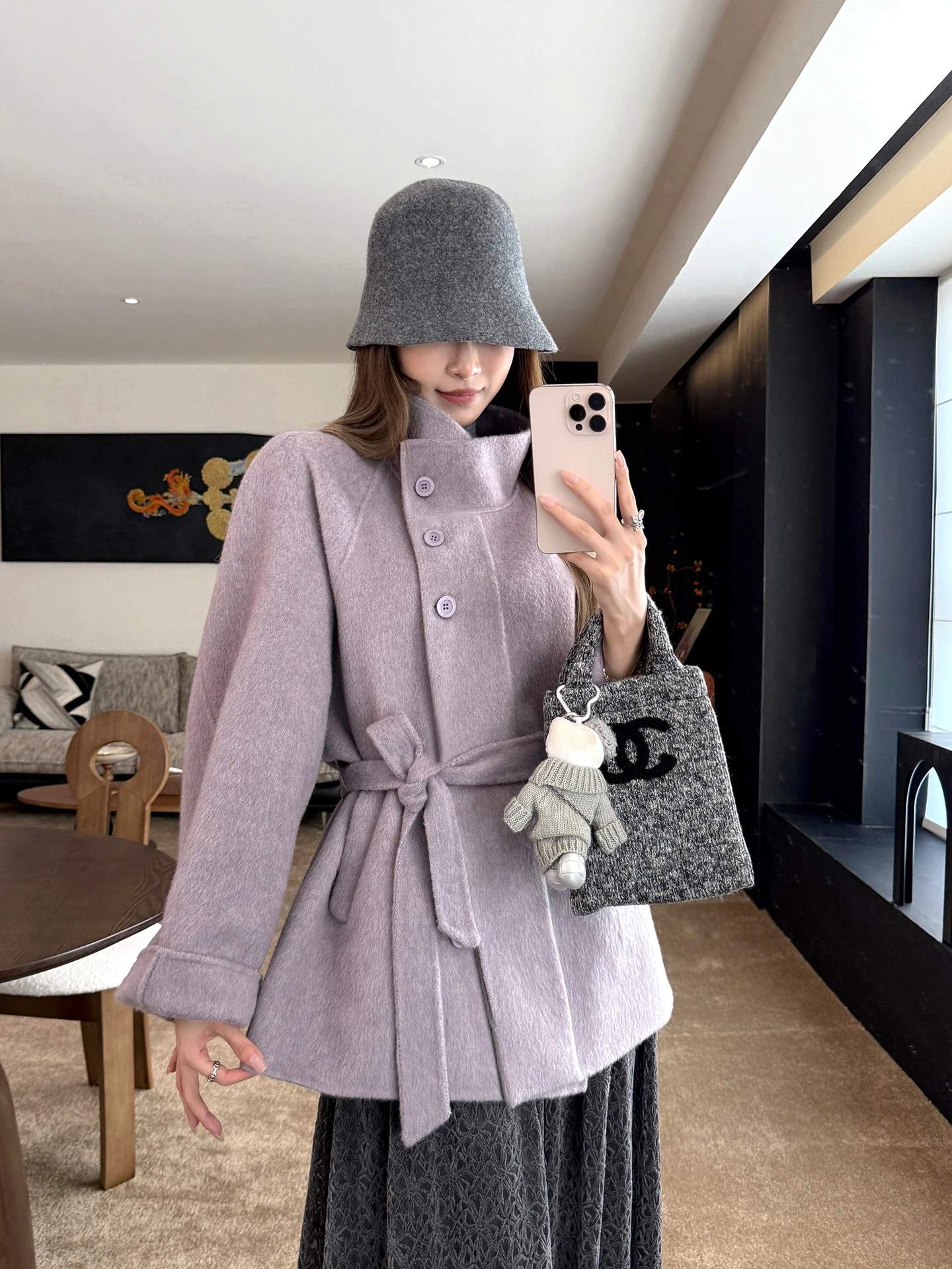 

Двустороннее шерстяное пальто фиолетового цвета, окрашенное на заказ, 90% шерсть, 0% сукно, зимнее, новинка, корейский стиль, для повседневной носки